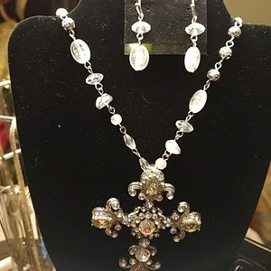Crystal cross necklace and earrings